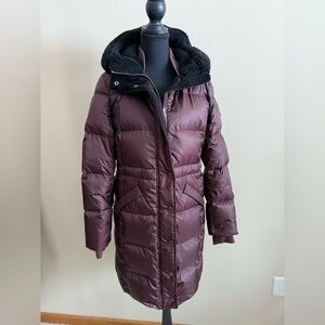 Coach Plum Down Puffer Coat Long Hooded Faux Fur Trim Winter Jacket Small